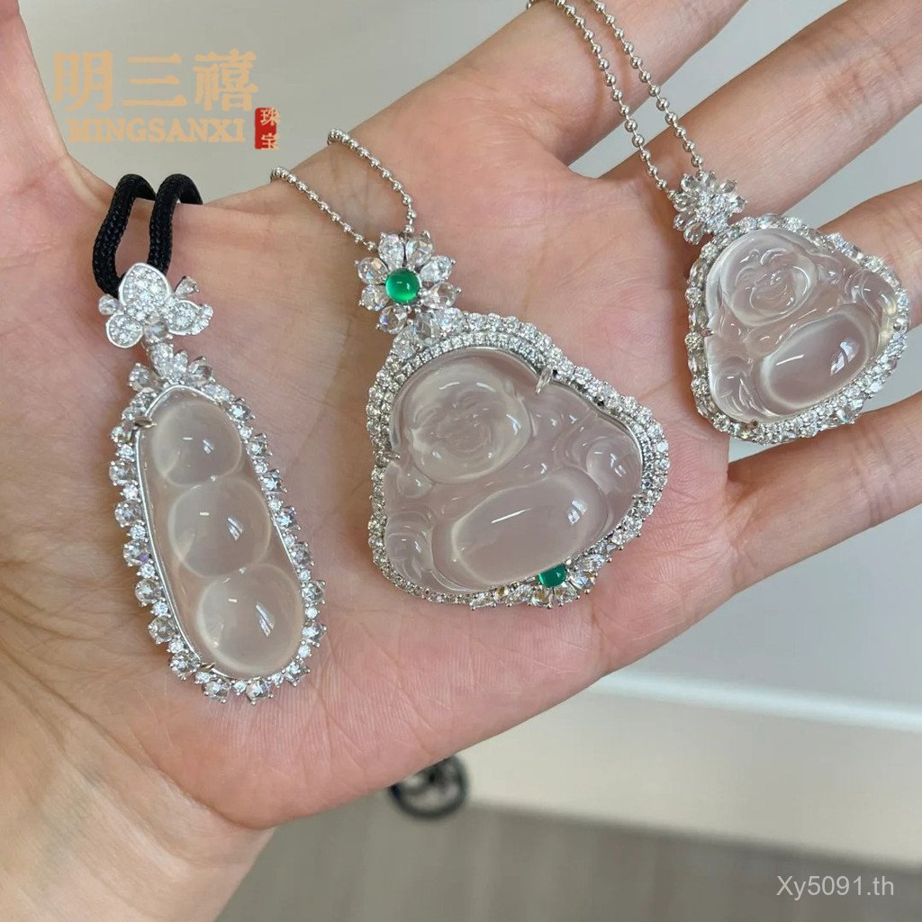 จี้สร้อยคอนมยศพระพุทธเจ้า Maitele ด้วยหิน Agate สีขาวและเคลือบเงิน สวยงามตลอดทั้งปี JWL7