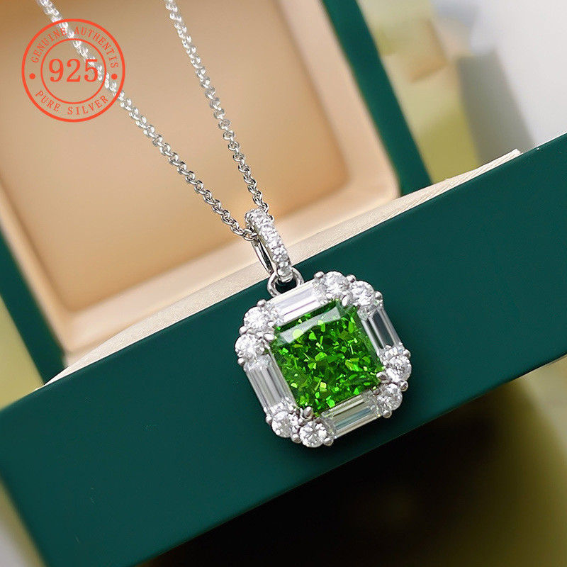 SHEFULI หรูหรา Vintage Diamond-Encrusted Square สร้อยคอเรขาคณิต CSX645