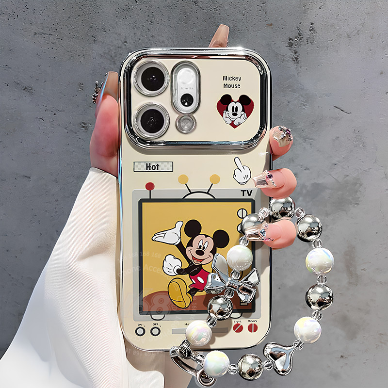 เคส OPPO Reno 13 14 5G เคส OPPO Reno 14 15 Pro Max 5G เคสลายการ์ตูนน่ารัก มิกกี้ มินนี่ กันกระแทก พร้อมสายคล้องโทรศัพท์ สร้อยข้อมือ ซิลิโคนเคสชุบซอฟต์ สำหรับผู้หญิงและนักเรียน