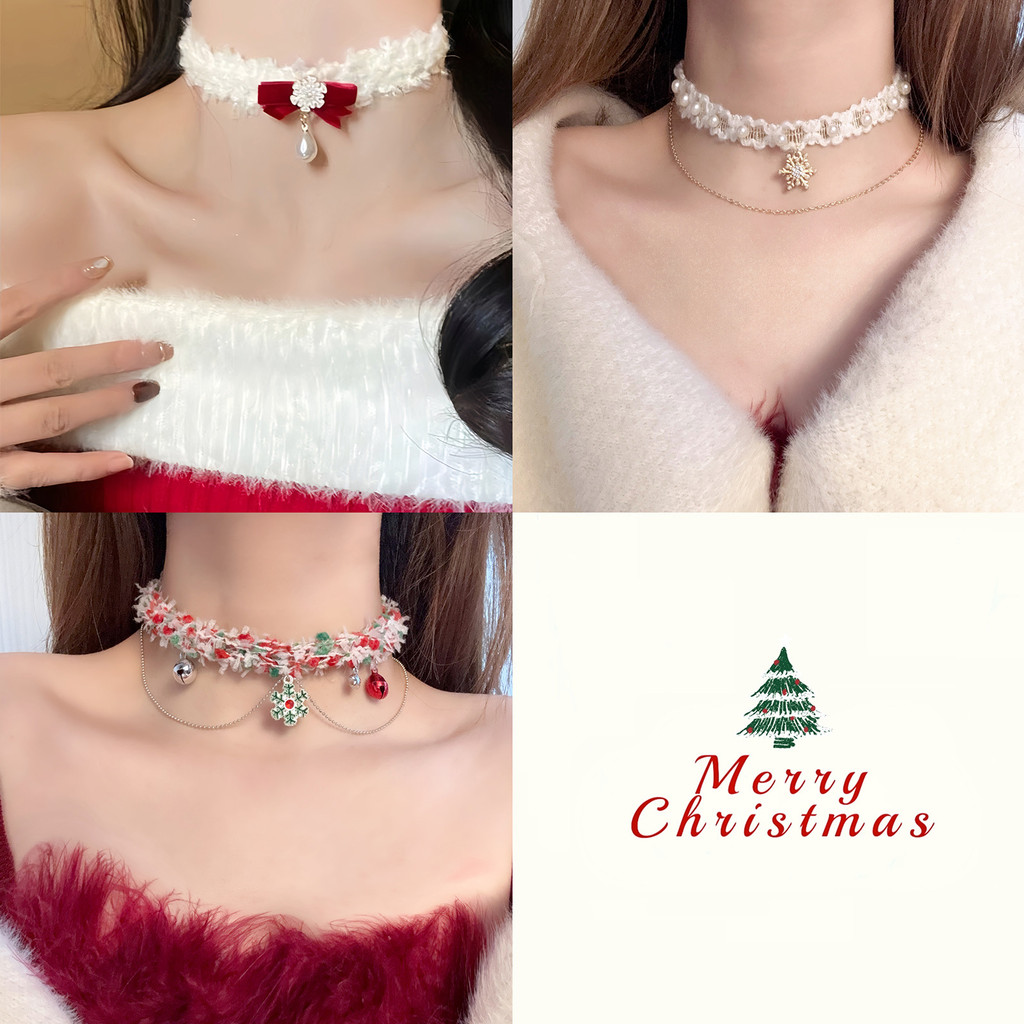 W ฤดูหนาวเครื่องประดับคริสต์มาส Snowflake Christmas Tree Plush สร้อยคอ Clavicle Chain อุปกรณ์เสริม c