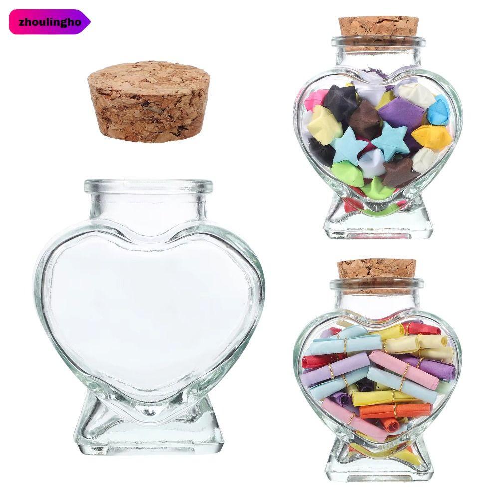 ZHOULINGHO Wishing Bottle, Craft Origami Stars Glass Bottle, Fashion Peach Heart Shape Storage Bottl