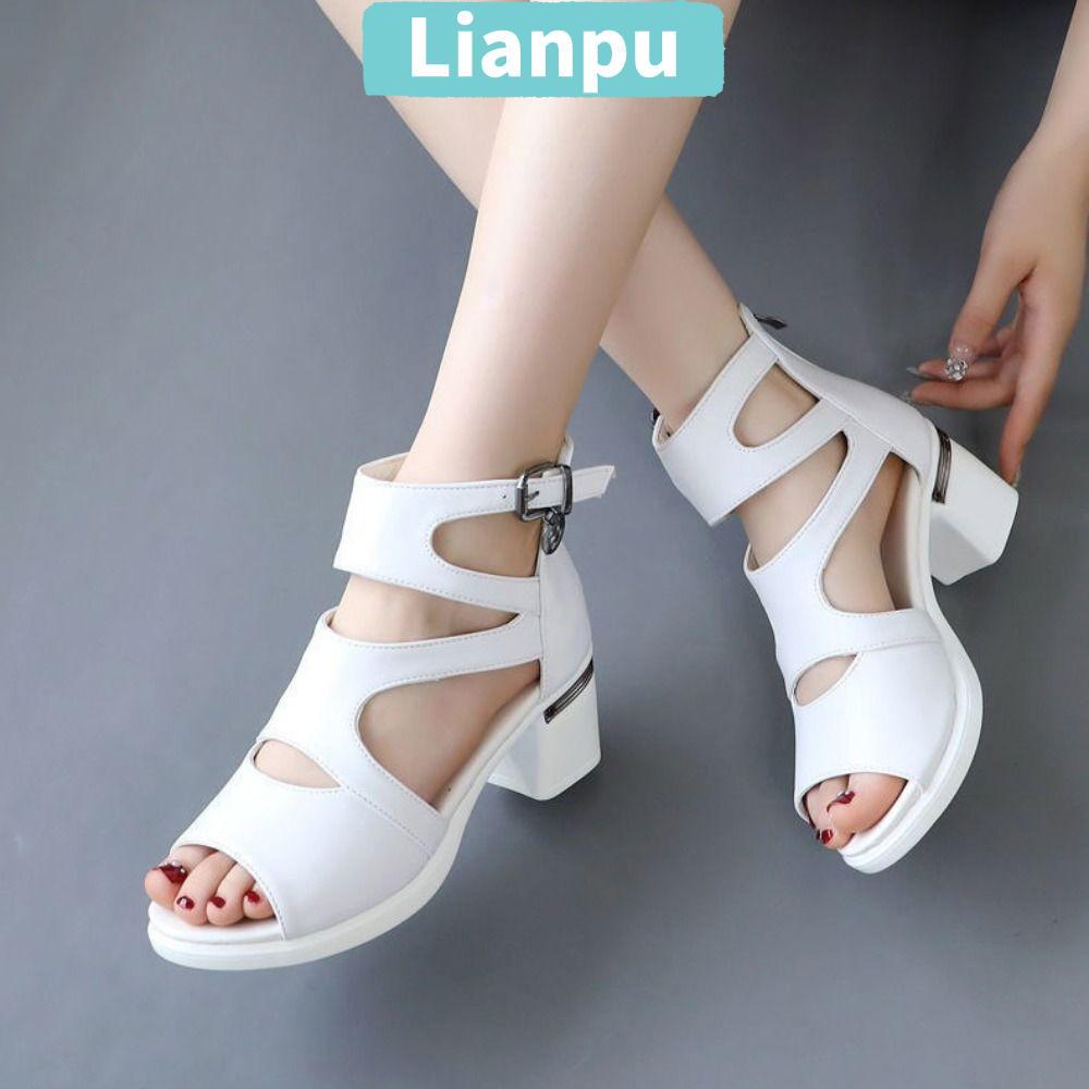 รองเท้า wedge heels ทรงเปิดนิ้ว มีchunky heel พื้นPU สำหรับผู้หญิง