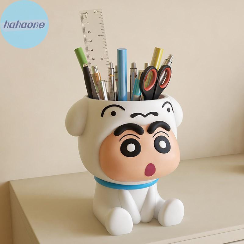Hahaone 1 ชิ้นตุ๊กตาพลาสติกของเล่น Crayon Shin-chan ผู้ถือปากกาดินสอหม้อสํานักงาน Desktop Storage เครื่องเขียนแปรงแต่งหน้า Organiser กล่อง TH