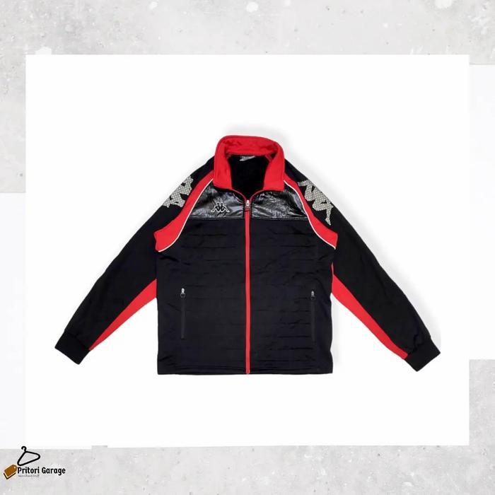 Windbreaker Tracktop Jacket Kappa Big Logo สีดําสีแดงบล็อกสี