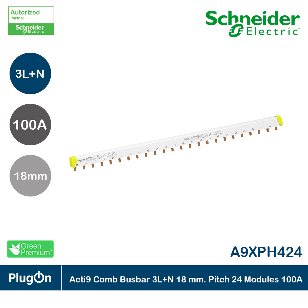 Schneider Electric Acti9 Comb Busbar 3L+N 18 mm Pitch 24 Modules 100 A | A9XPH424 | PlugOn