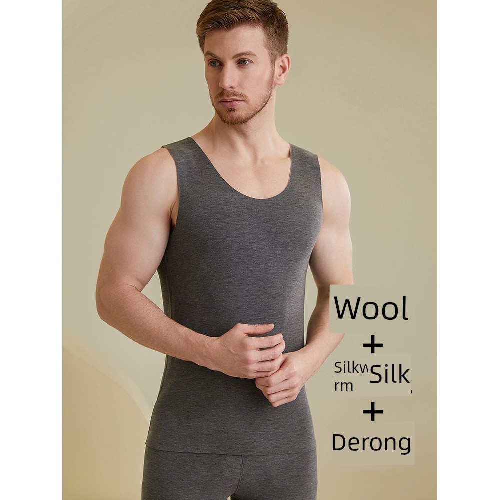 heattech ผู้ชาย heattech เสื้อกั๊กกันหนาวผู้ชายขนแกะผ้าไหมเยอรมันใส่ด้านในไร้รอยต่อสำหรับฤดูใบไม้ร่ว