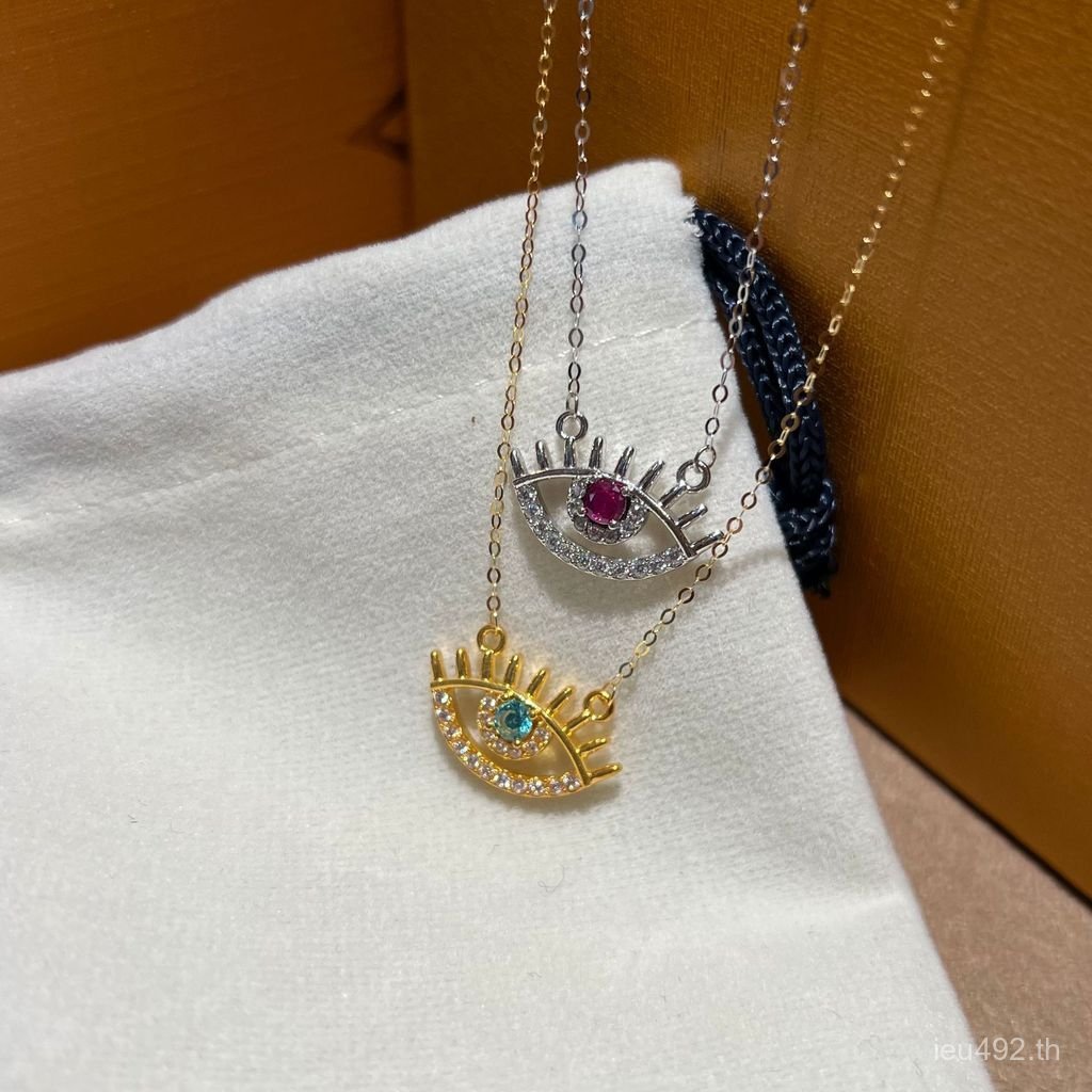 สร้อยคอมากี้ตาสีฟ้า Au750 แบบโซ่กระดูกไหปลาร้า