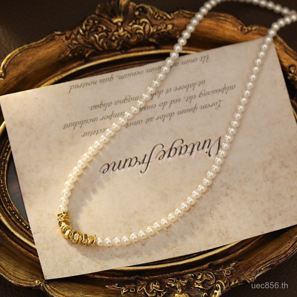 สร้อยคล้องคอมินิมอลขนาดเล็ก ทำจากทอง 18k และไข่มุก ในสไตล์ INS หรูหรา CL2D