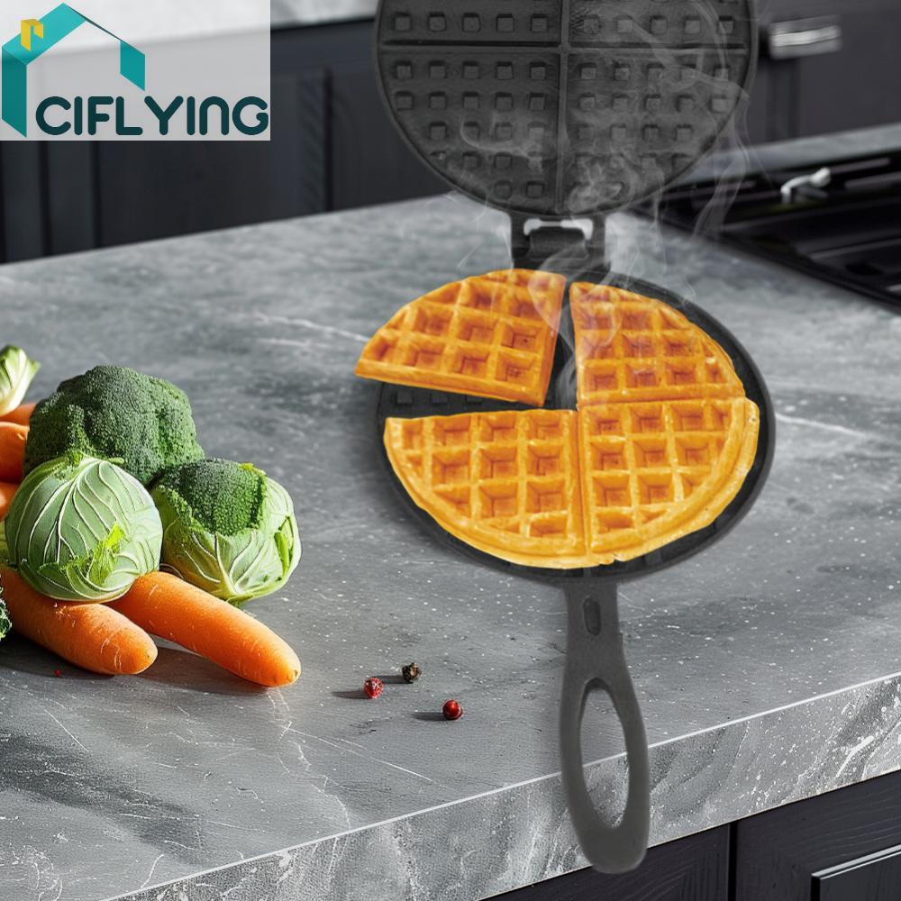 เครื่องทําวาฟเฟิลเหล็กหล่อกระทะ Non-Stick Waffle Iron Round Waffle Skillet สําหรับเตาตั้งพื้นหรือย่า
