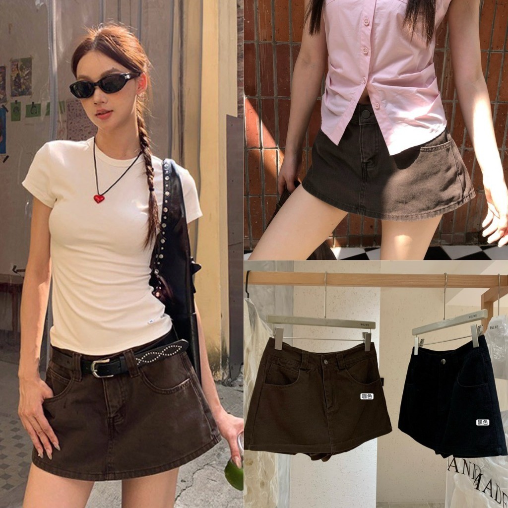 🤎 🇰🇷 W7739 กางเกงกระโปรง ผ้ายีนส์ สีสวยอยู่ทรง ใส่ง่ายแมทซ์ง่าย ผ้าดีค่า แฟชั่นเกาหลี TAG WG.WE 🤎 🤎