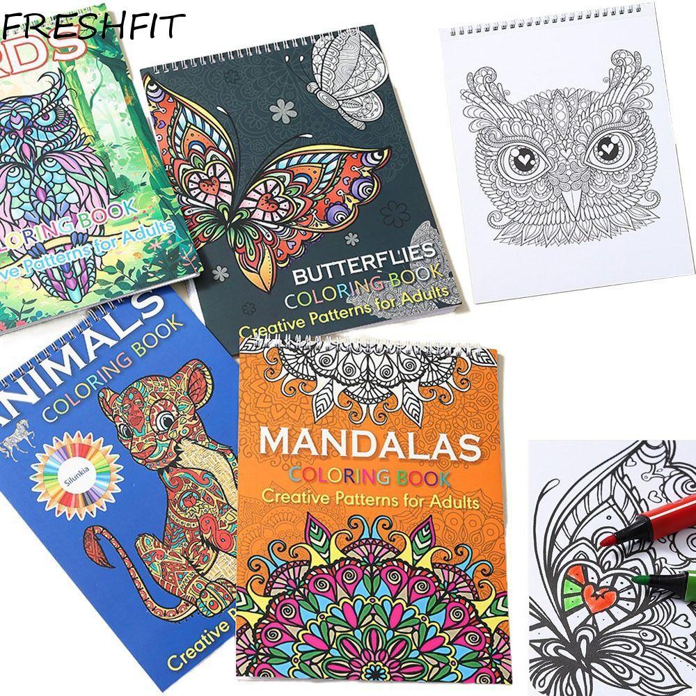 FRESHFIT สมุดระบายสีสําหรับเด็ก, Mandala/Birds/Butterfly/Animal Single Side Coloring Pattern for, 20