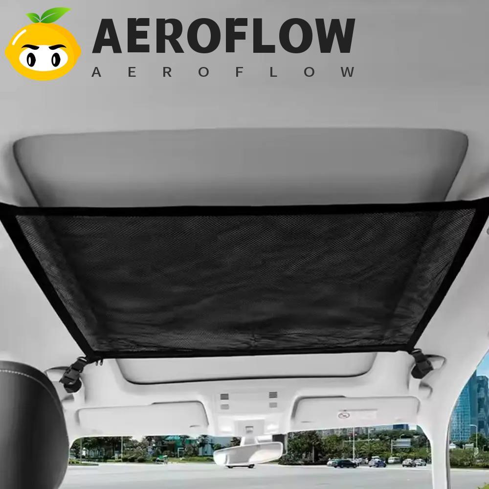 AEROFLOW ถุงตาข่ายเก็บของหลังคารถ, ซิปตาข่ายเก็บของติดเพดานรถยนต์ประหยัดพื้นที่, ทนทานสองชั้นสีดําความจุขนาดใหญ่กระเป๋าตาข่ายเพดานรถแคมป์ปิ้ง