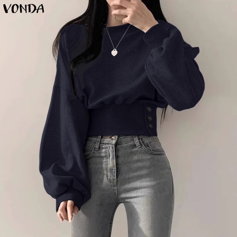 VONDA เสื้อผู้หญิง สไตล์เกาหลี มีกระดุมหน้าอกและคอปิดไหล่ ทรงคลายตัว — صورة 5