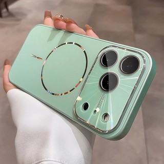 เคสแม่เหล็กป้องกันเลนส์เลเซอร์หรูหราสําหรับ iPhone 17 13 14 15 16 Pro max ซิลิโคน Matte เคสกันกระแทก