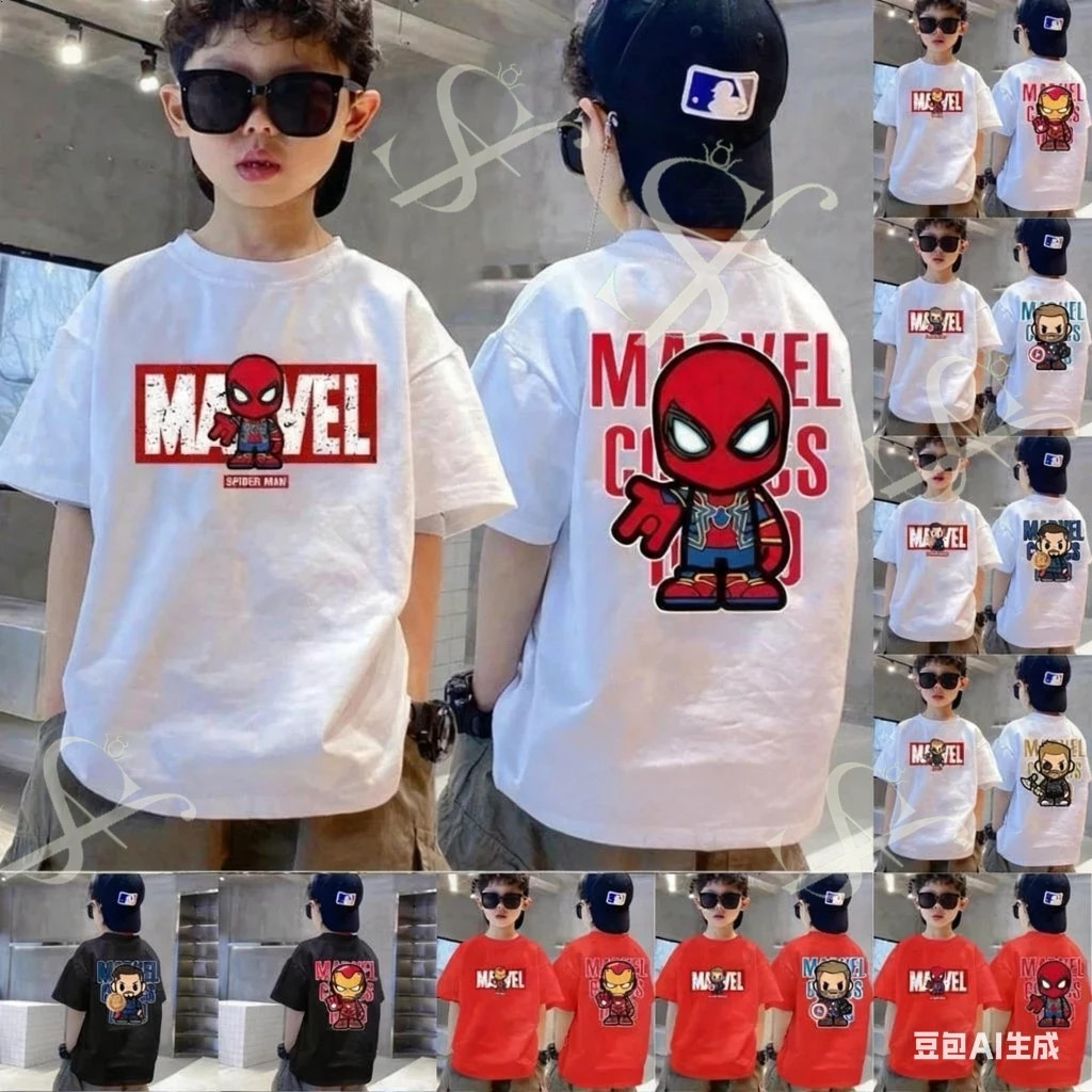 100% ผ้าแคนวาส เด็กเสื้อยืดแขนสั้น พิมพ์ลายการ์ตูน สีทึบ แฟชั่นฤดูร้อน สำหรับเด็กผู้ชาย จัดส่งภายใน 24 ชั่วโมง