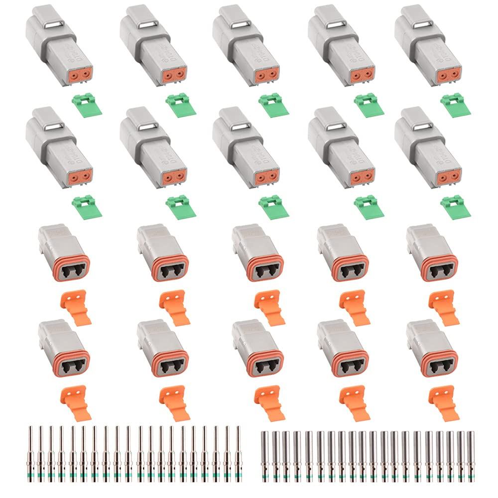 JRready ST6246 Deutsch 2 Pin Connector 10 Sets, DT04-2P DT06-2S Gray Waterproof Electrical Wire Conn