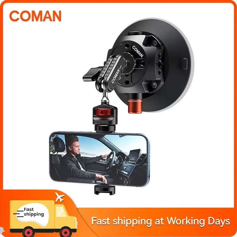 COMAN Car Suction Cup Mount Holder For Phone Action Camera GoPro Hero Insta360 DJI Mount Holder 360°