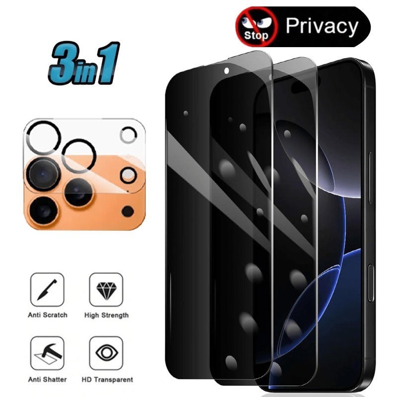 3 ใน 1ป้องกันหน้าจอเหมาะสําหรับIphone 17 16 15 14 13 12 11 Pro MaxกระจกนิรภัยสําหรับIphone 15 16 14 
