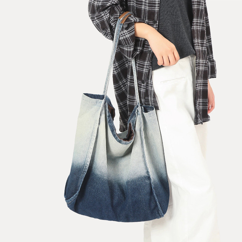 กระเป๋าถัก Denim Canvas tote bag ใหม่ สำหรับผู้หญิง พร้อมความจุขนาดใหญ่