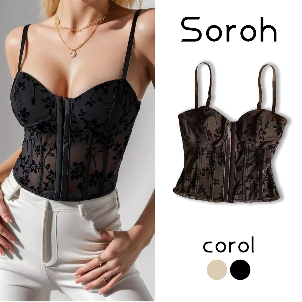 ⭐Soroh⭐เสื้อสายเดี่ยว มีฟองน้ำ เดี่ยวายลูกไม้ ลายดอก รัดรูป เสื้อครอป สไตล์เกาหลี เซ็กซี่#FYL244