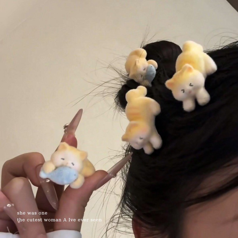 กิ๊บติดผมปลากินแมวน่ารักสำหรับผู้หญิงและเด็ก เครื่องประดับผมสไตล์หวาน