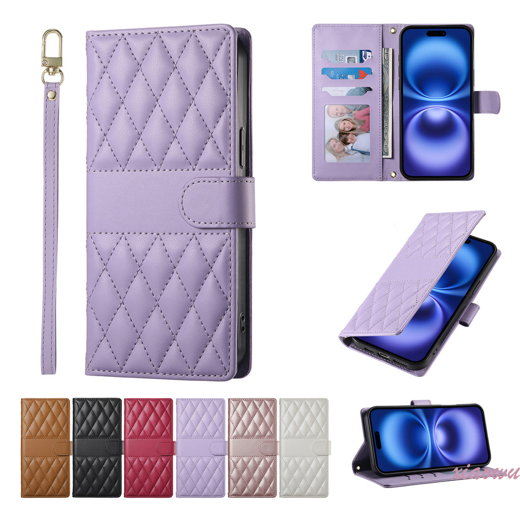 SAMSUNG หรูหราพลิกเคสโทรศัพท์สําหรับsamsung Galaxy S21 S22 S23 S24 S25 PLUS Ultra S21FE S23 FE S24 FE S24 UILTRA S25 UITRA PUหนังกระเป๋าสตางค์ช่องใส่การ์ดปลอกเชือกสั้น