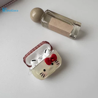 กระเป๋าหูฟัง Hello Kitty AirPods4/3/2/1 ลายตารางสีแดง โบว์AirPodsPro2 ซิลิโคนป้องกันการตกหล่น เคสหูฟังบลูทูธ เหมาะสำหรับ