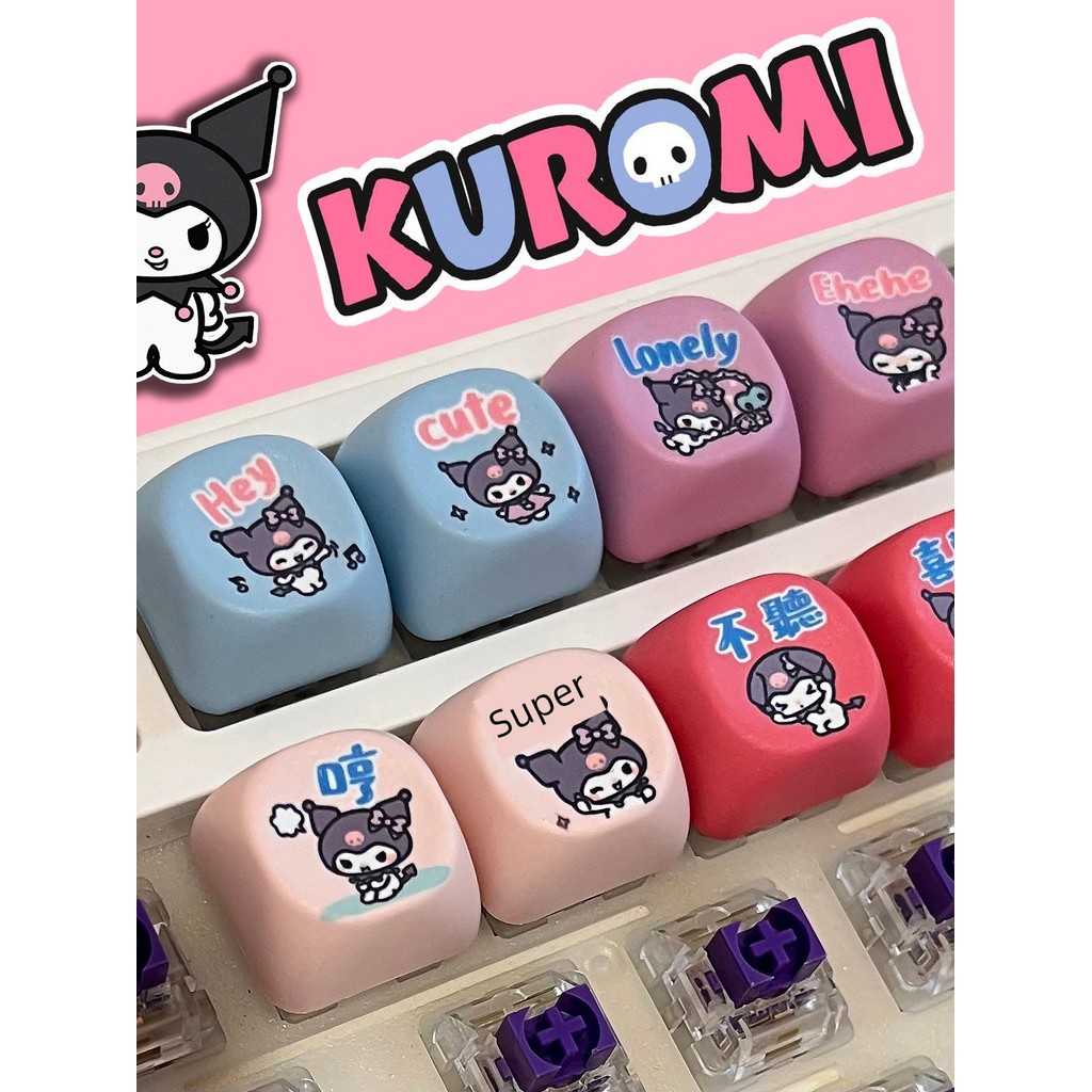 keycap keycap ไฟลอด Kuromi Keycap Sanrio Dark Series ระเหิด PBT8 ชิ้นแพ็ค Kuromi น่ารัก Series Gothi