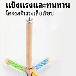 ของเล่นนกแก้ว คอนยืน วงล้อหมุนได้ ฝึกนก แก้เบื่อ เสาไม้คอนติดกรงขาตั้งหมุนได้ ลูกกลมๆสีสุ่ม