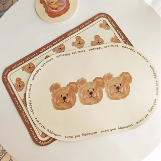 Doge&Orange แผ่นรองชามอาหารสัตว์เลี้ยง แผ่นรองจานสัตว์เลี้ยง ลายหมี กันน้ำ คราบสกปรก กันลื่น ทำความสะอาดง่าย COD PU191
