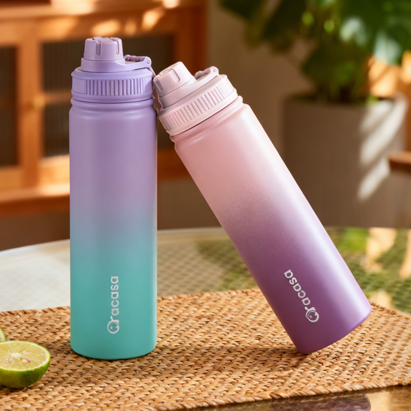Oracasa 650ML สแตนเลส 304กาต้มน้ำสแตนเลสแบบสองชั้นความจุขนาดใหญ่แบบสูญญากาศสำหรับกีฬากลางแจ้ง