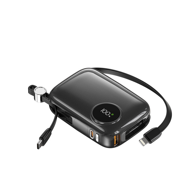 Powerbank 10000mAh ขนาดเล็ก มีสายคู่ในตัว ชาร์จเร็วสุด