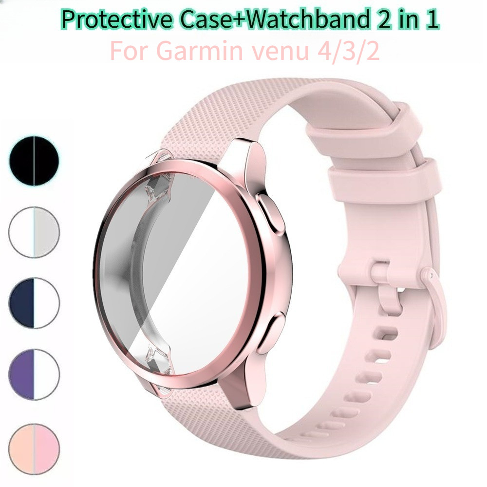 ซิลิโคนอ่อนนุ่ม 2 - in - 1เคสและสายรัดสําหรับ Garmin Venu Series Vivoactive 4/3/2 ชุดกันชนป้องกัน