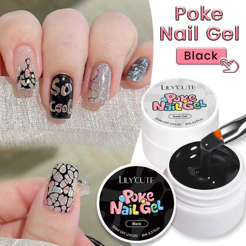LILYCUTE 8ml Poke Nail Gel สีขาวสีดํา Poking Multifunctional UV LED No Wipe Lace Painting Gel
