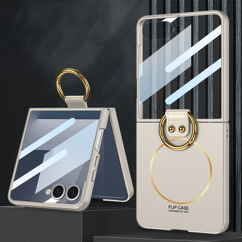 สําหรับเคสโทรศัพท์ Samsung Galaxy Flip 7 Flip 7 ฟิล์มเปลือกเคสในตัวที่วางแหวนแม่เหล็กในตัวฝาครอบ Fli