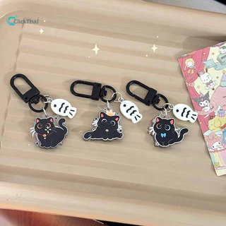 พวงกุญแจ สไตล์เกาหลี พวงกุญแจจี้อะคริลิค Black Cat Little Fish Key Chain จี้อะคริลิคสองด้านน่ารักการ์ตูนกระเป๋าจี้