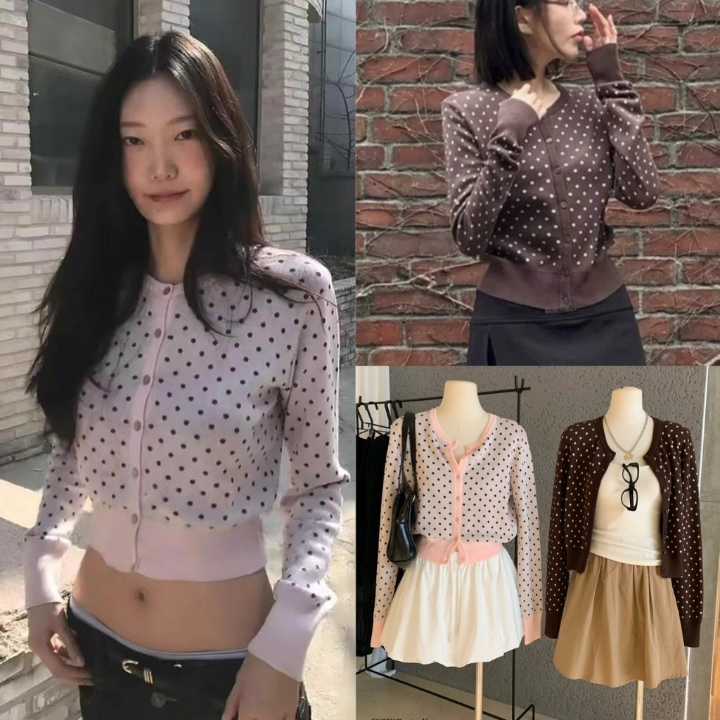 ❤ 🧵 🇰🇷 W7678 เสื้อคลุมทรงคาดิแกาน ลายจุด งานฮิตมากๆค่า สีสวย ผ้าหนานุ่ม ใส่สบาย แฟชั่นเกาหลี TAG WG.WE 🧵🧡
