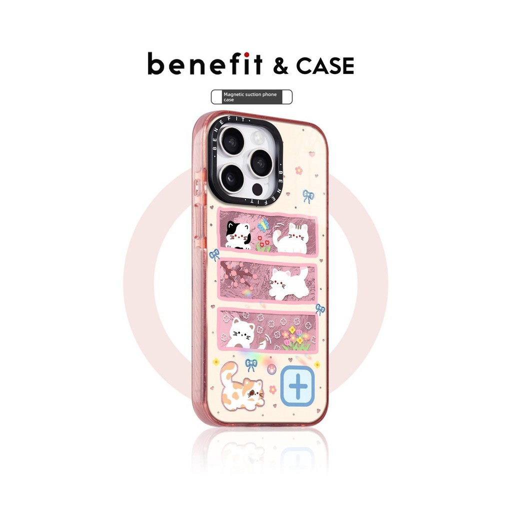 Benefit foundation cat flower frame 17 เหมาะสําหรับ iphone16promax apple 15PRO crystal shield เคสโทร