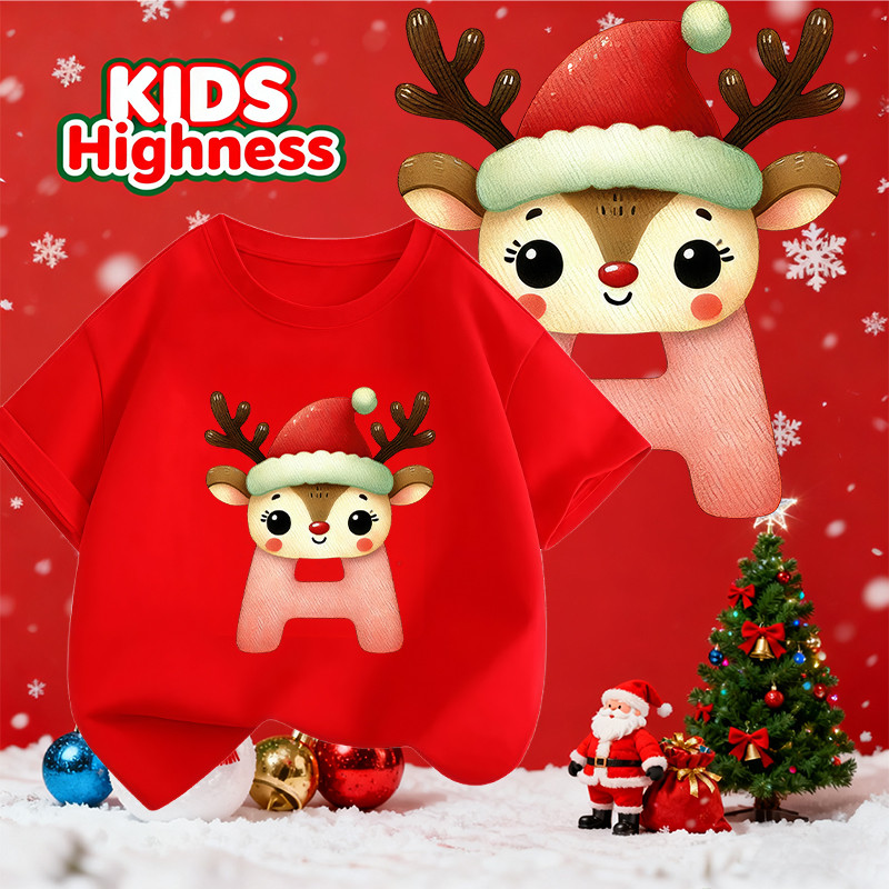 🎄(จัดส่งตลอด 24 ชั่วโมง) KIDS Highness เทศกาลคริสต์มาส เสื้อสีแดง kids คอกลม Christmas t-shirt #T248