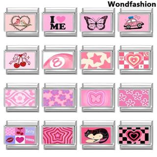 สร้อยข้อมือ charm สีชมพู แบบอิตาเลียนพิมพ์ ขนาด 9 มม., สแตนเ…