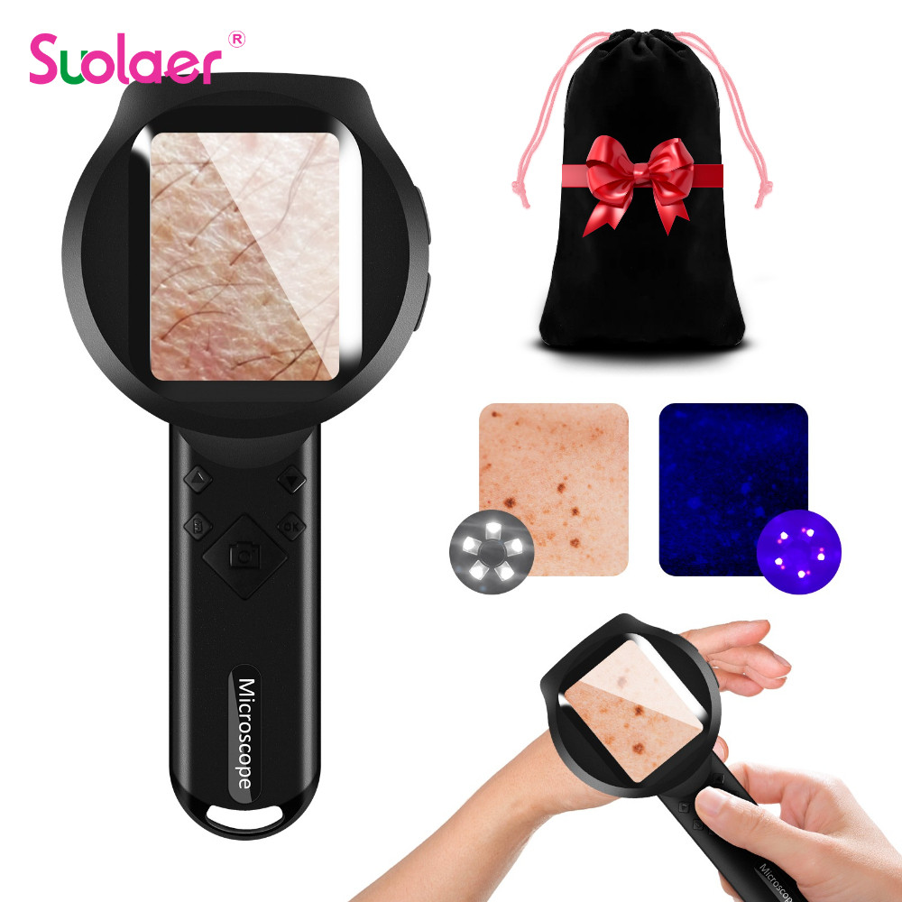 Suolaer 2.8 IPS แว่นขยายดิจิตอล HD 1080P 100X กล้องจุลทรรศน์แบบพกพาเครื่องวิเคราะห์ผิวแบบใช้มือถือ