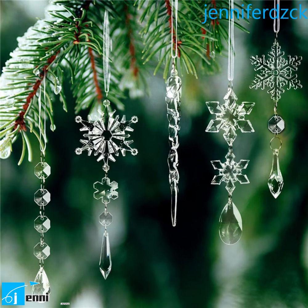 JENNIFE 10 ชิ้น/เซ็ตเกล็ดหิมะ Icicle เครื่องประดับ,พลาสติกโปร่งใสเกล็ดหิมะแขวนจี้,ตกแต่งจําลองอะคริล