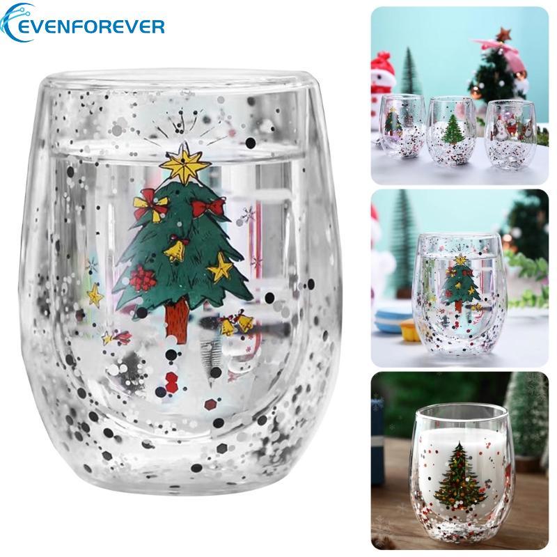 EV แก้วติดผนังคู่คริสต์มาสสําหรับตกแต่งกาแฟและนมถ้วยความจุ 300 มล