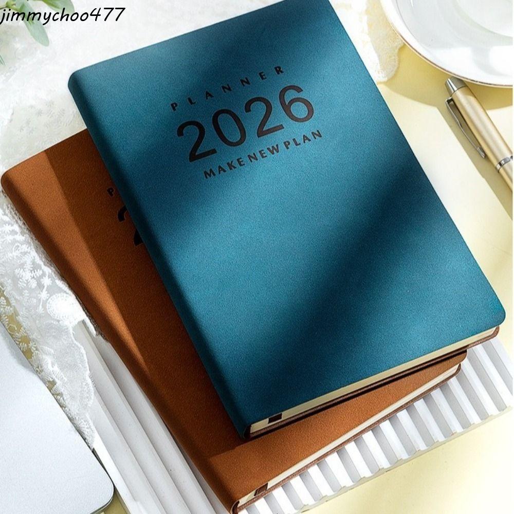 JIMMYCHOO 2026 Schedule Planner กระดาษหนาทนการสึกหรอ A5 Daily Planner Notebook, 365 Days Bookmark Ta