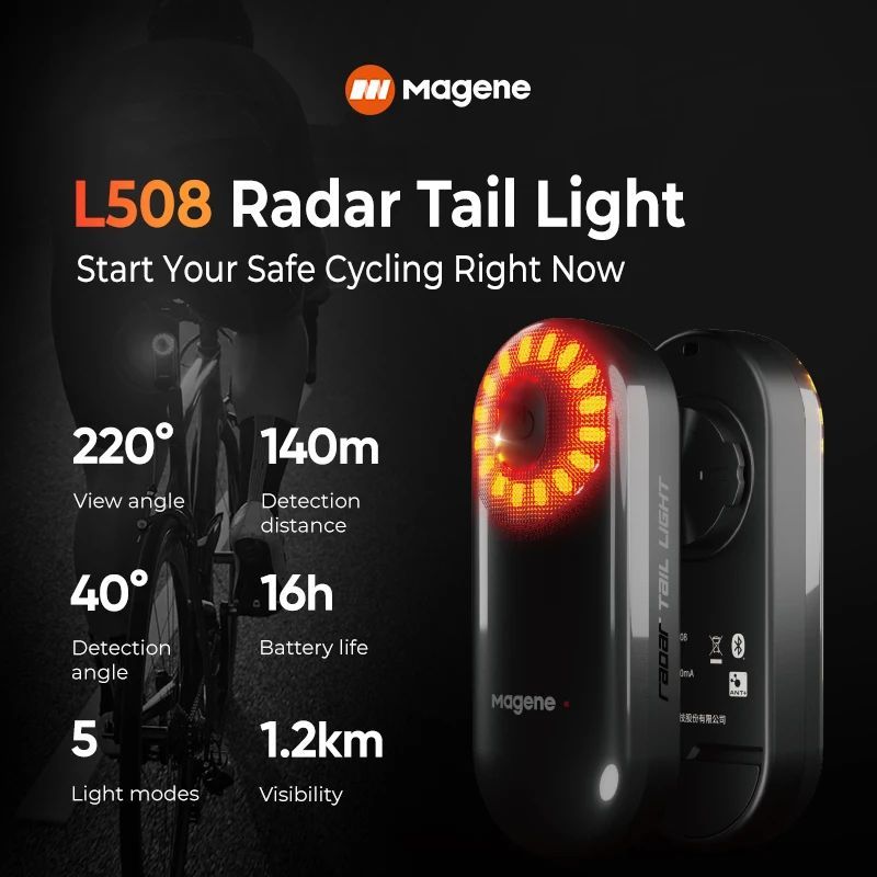 Magene เรดาร์จักรยานไฟท้าย L508 จักรยานด้านหลังเบรค Sensing โคมไฟอาน Seatpost ChargingEbike กันน้ํา 