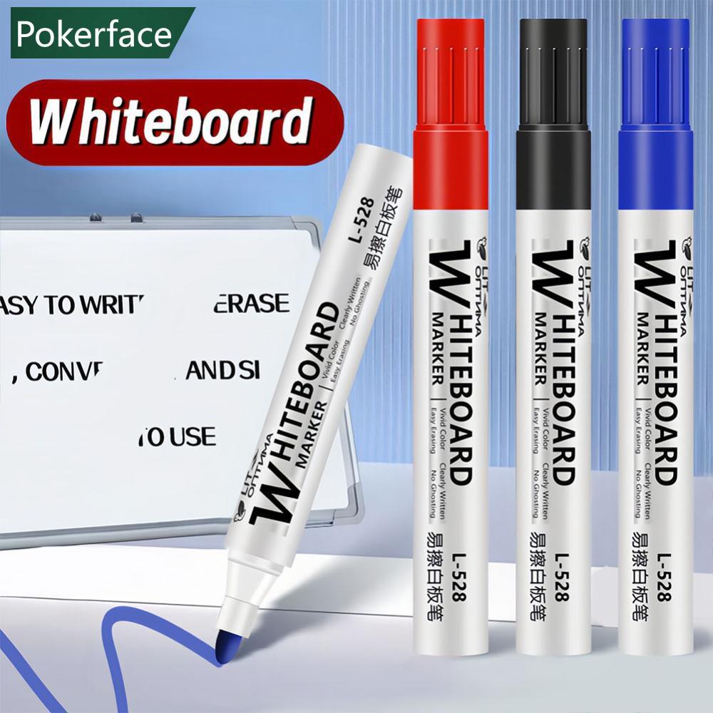 POKERFACE 1 PC Whiteboard Marker 2.0mm Nib สีดําสีฟ้าสีแดงหมึกระดับเสียงสูงปากกาการสอนสํานักงาน Clea