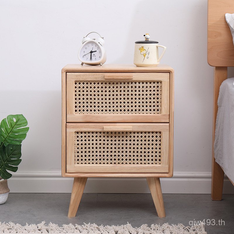 Simple Locker โต๊ะข้างเตียงหวายไม้เนื้อแข็งสไตล์ญี่ปุ่นตู้เก็บมินิห้องนอน L7 ขนาดเล็กข้างเตียง Log โ