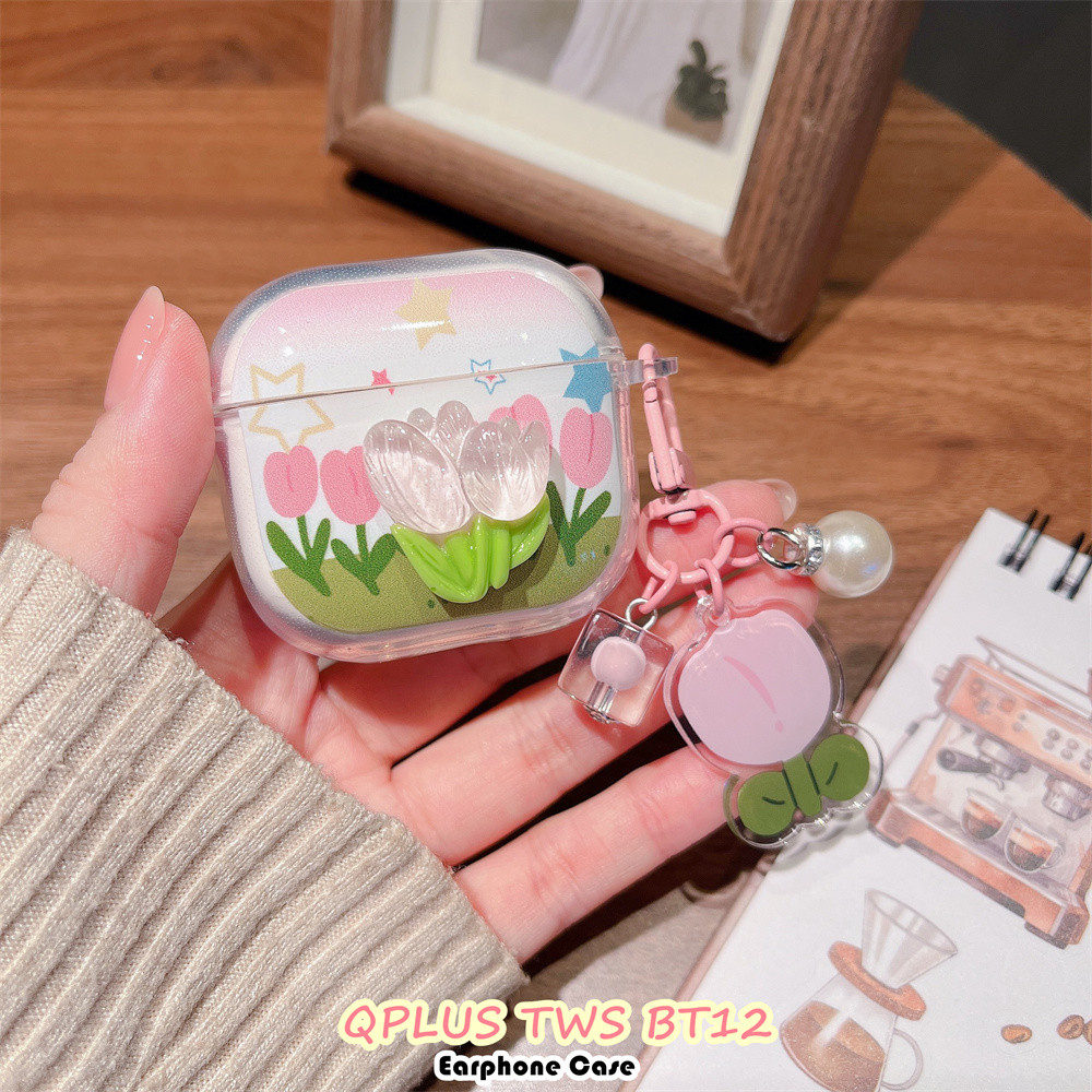 คุณภาพสูงสําหรับ QPLUS TWS BT12 Casing Case Soft Silicone Headphone Case DIY Cute Cat