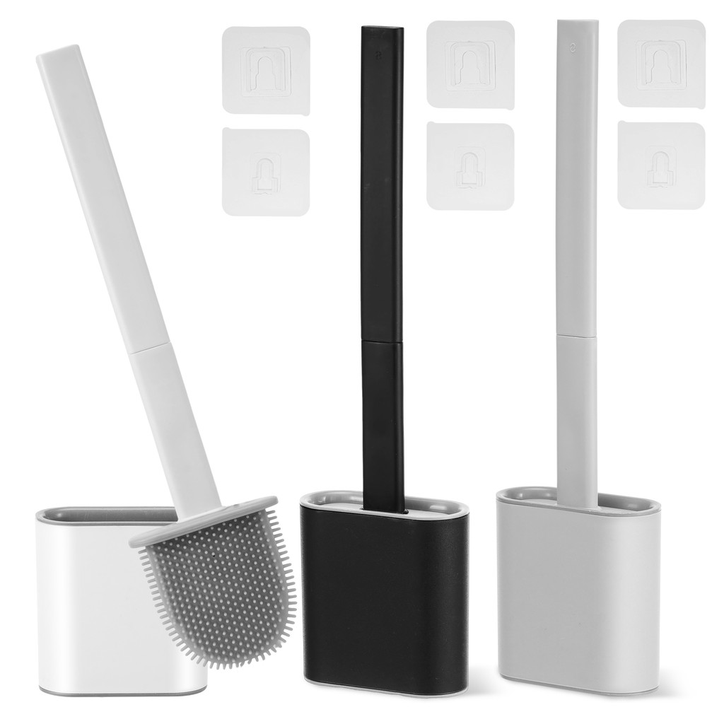 3ชิ้นแปรงทําความสะอาดห้องน้ําที่มีผู้ถือติดผนังห้องน้ําชามแปรงขัดพื้นสําหรับห้องน้ํา ร้านค้า6185