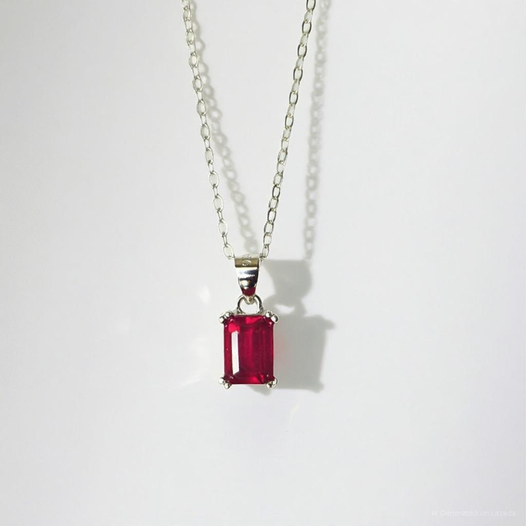 Rosen'marry/สร้อยคอพร้อมจี้พลอยทับทิมแท้ ตัวเรือนเงินแท้925 พร้อมกล่อง RN017
